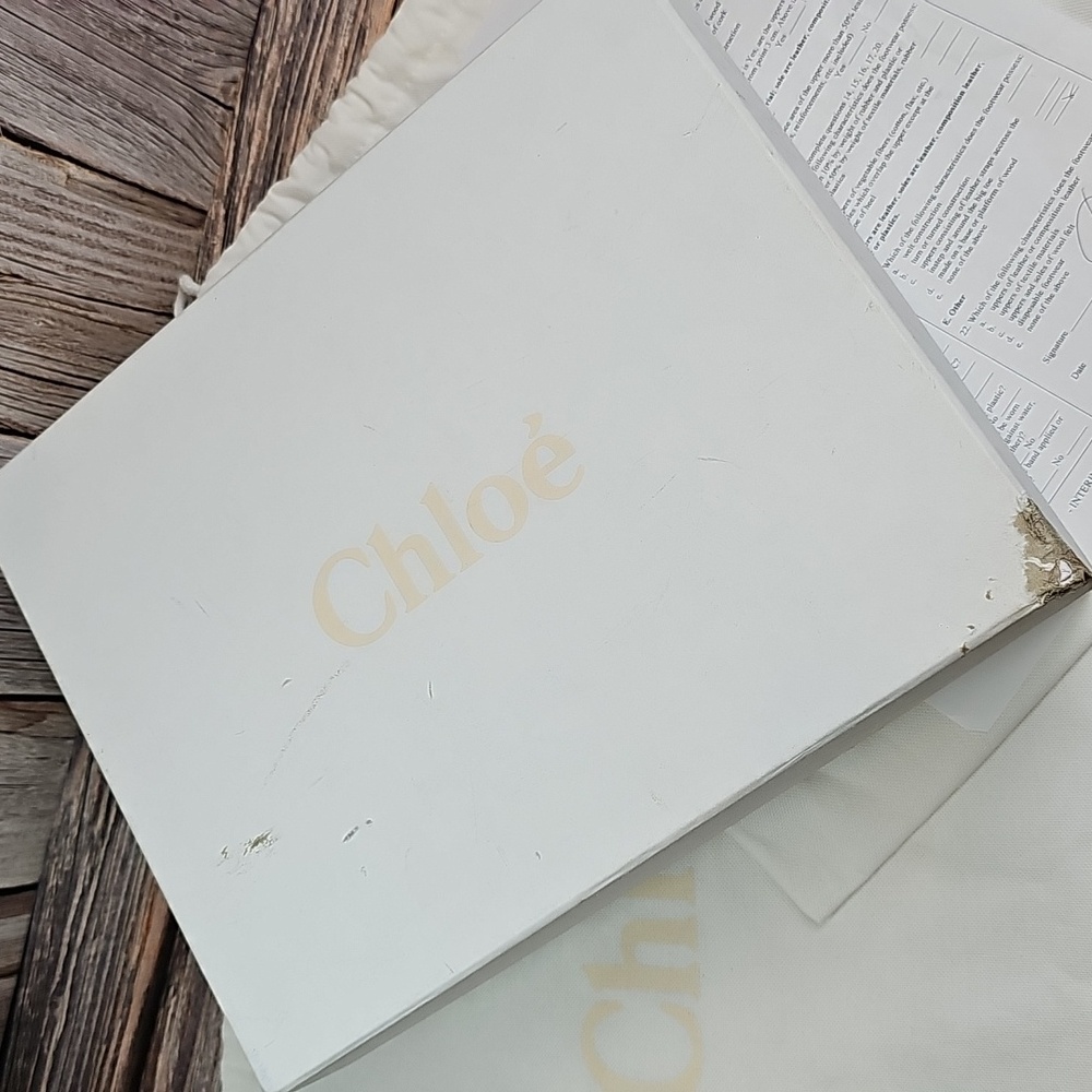 CHLOE` LAIA OCHRE DELIGHT LEATHER BLOCK HEEL SANDALS - Picture 13 of 14